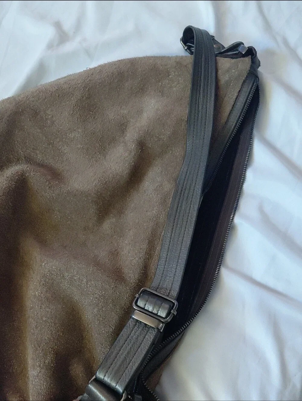 Vintage Natasha Durham Original Hobo Bag Suede Espresso Brown Metallic Dusted